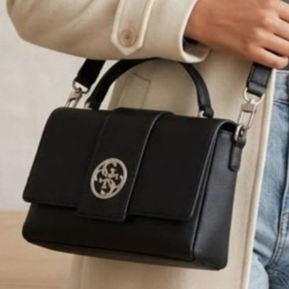 Guess Lani Crossbody Top Handle Adjustable Strap Flap Vegan Bag Purse